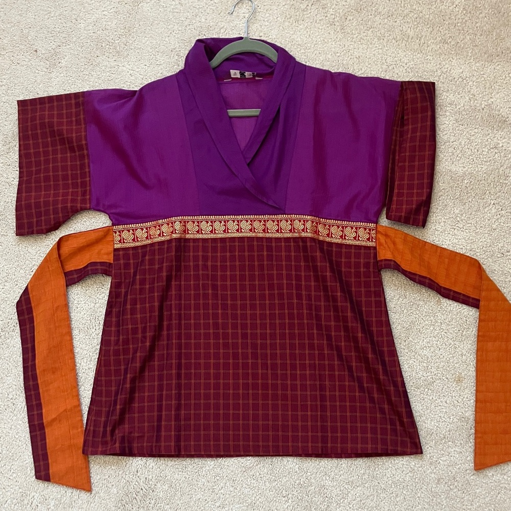 Vibrant Women's Blouse in Purple and Orange